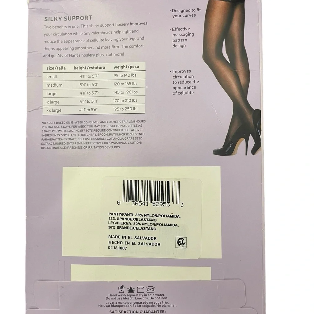 Hanes Premium Anti Cellulite Shaping Panty Hose Black‎ Large Light Coverage 30DN